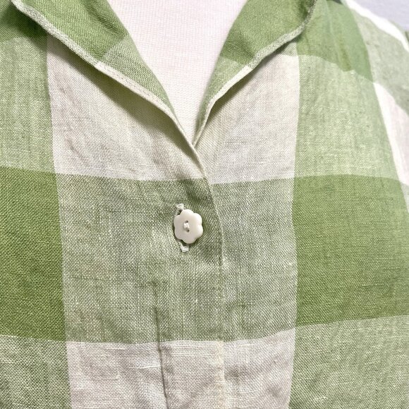 Pyne & Smith 100% Flax Linen Gingham Short Sleeve Button Up Blouse size Medium - Picture 6 of 8